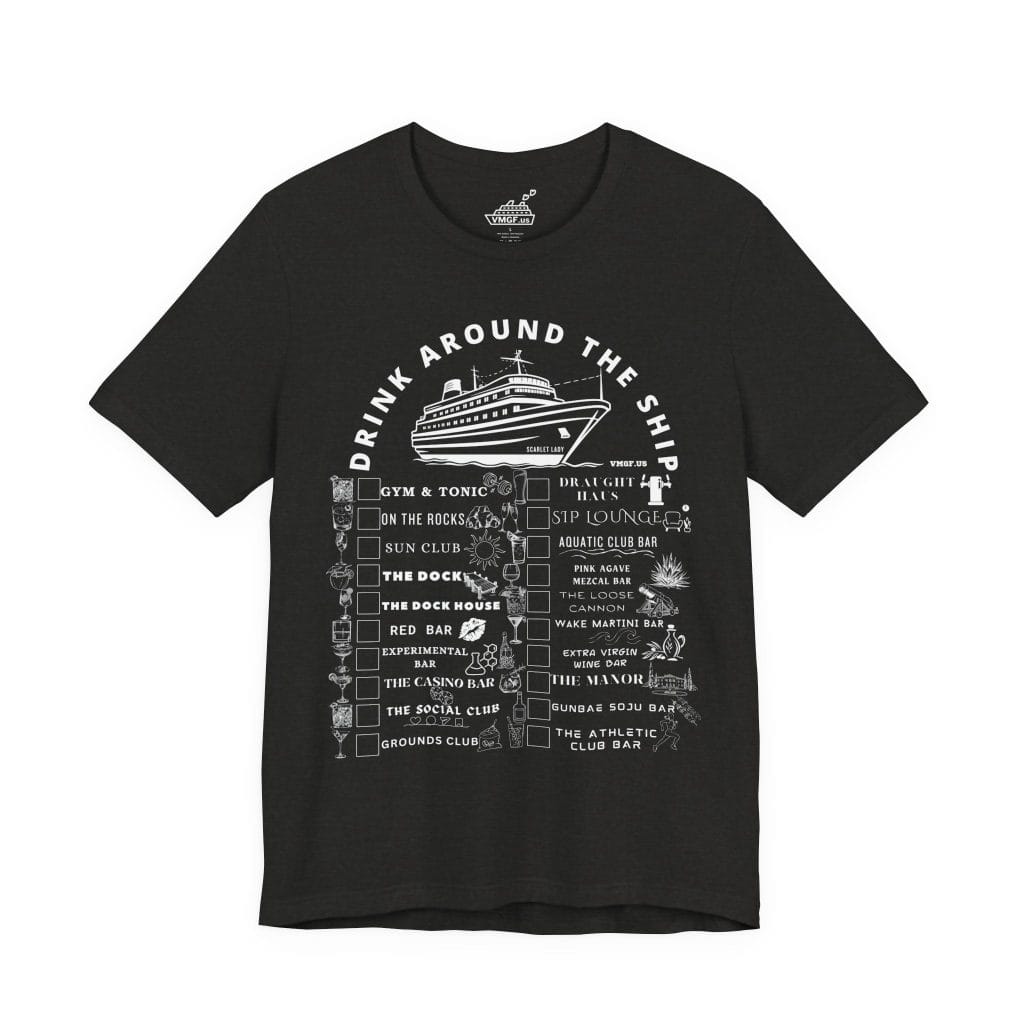 Scarlet Lady Bar Crawl Shirt in Heather Black Crew Neck With White Text