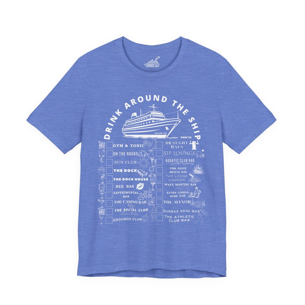 Resilient Lady bar crawl shirt in heather Columbia blue with white text
