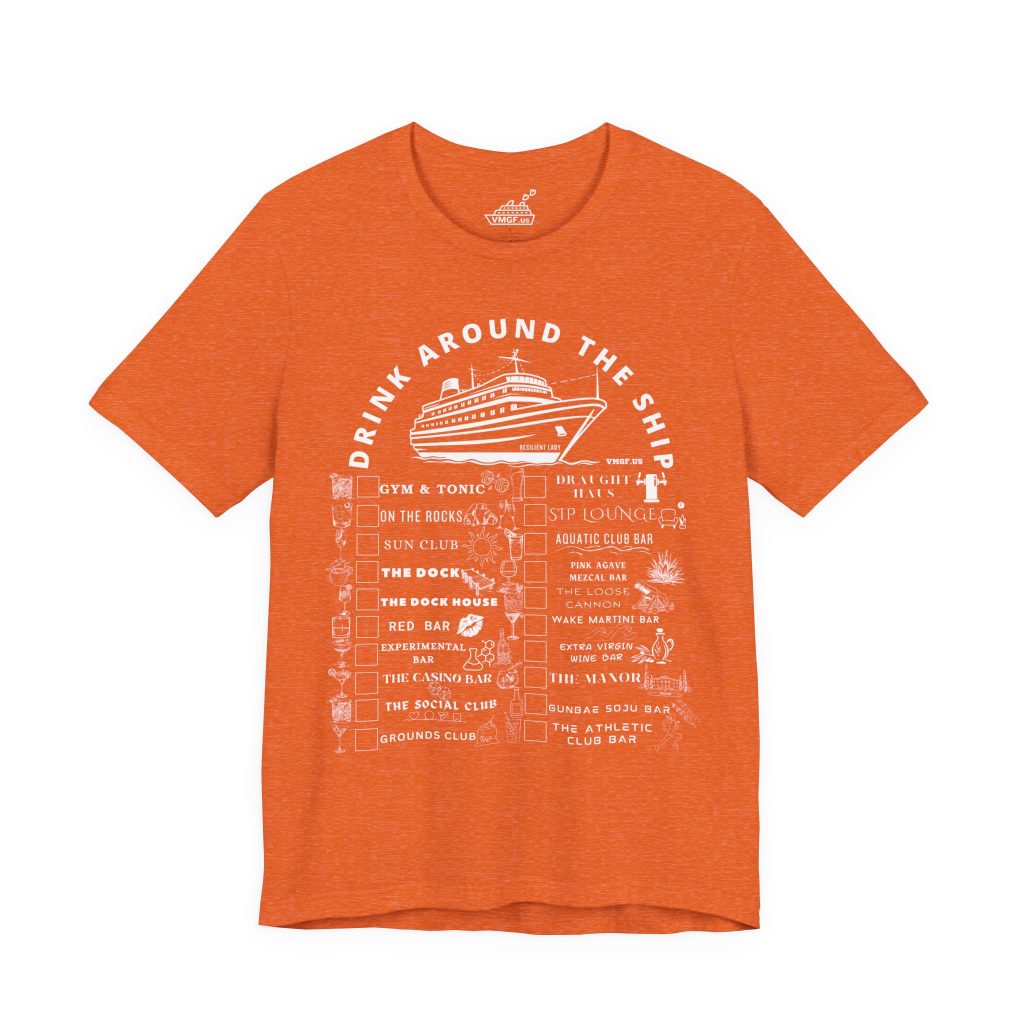 Resilient Lady bar crawl shirt in heather orange with white text