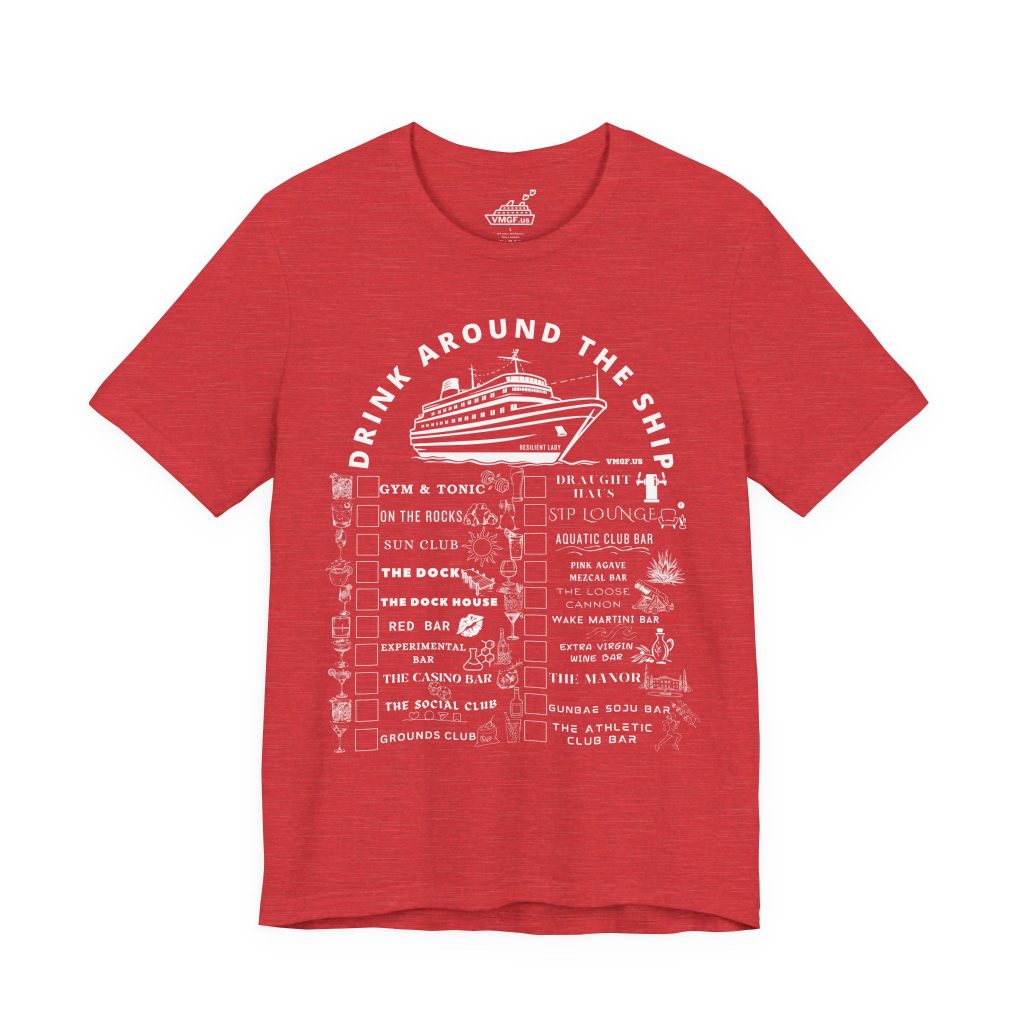 Resilient Lady bar crawl shirt in heather red with white text